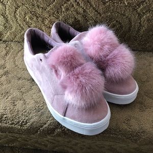Sam Edelman pink pom pom loafers